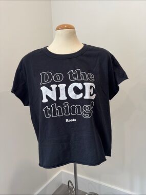 Roots Black Tee with White 'Do the NICE thing!' Graphic
